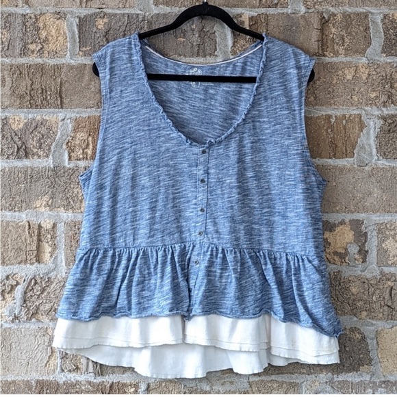 Pilcro Chrissy Striped Layered Babydoll Tank Top Size Large - Picture 7 of 8